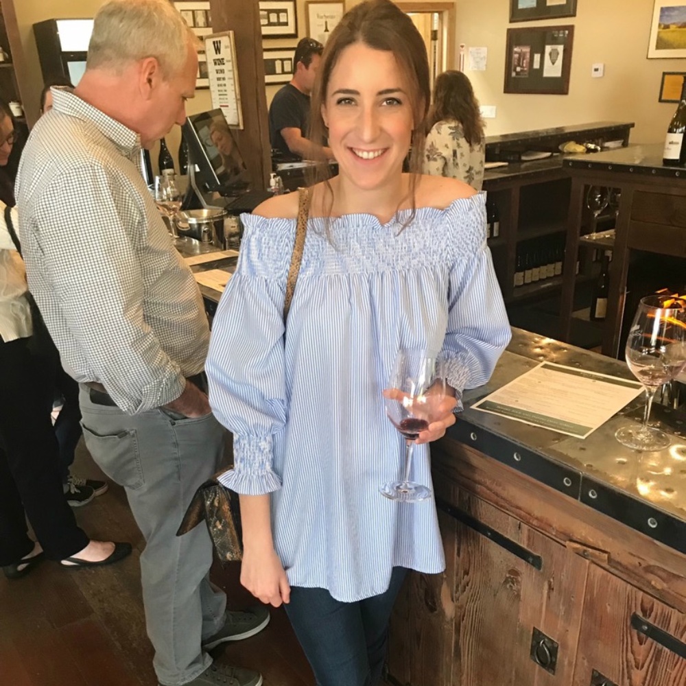 Blue and White Striped Off-The-Shoulder Blouse